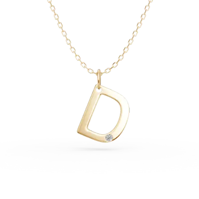 Lant cu pandantiv initiala D din aur galben cu diamant de 0.005ct