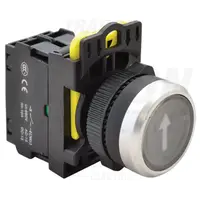 Comutator inscriptionat, semn.lumin. negru, (sageata alba) NYK3-P4L 1×NO, 5A/230V AC-15, IP65, LED 230V AC/DC