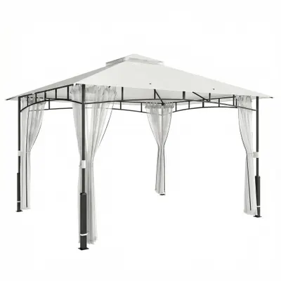 Outsunny Pavilion, 3x3,6 m rezistent la apă Stabil pavilion de grădină cu plasă anti-țânțari, acoperiș dublu, pentru grădină, terasă, Negru | Aosom Romania