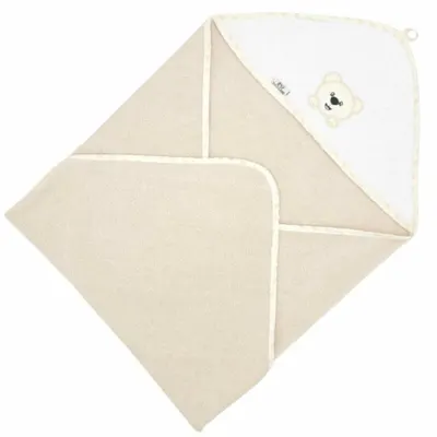 Prosop de baie Bocioland, cu gluga, din bumbac, 100x100 cm, Teddy Bear Sand
