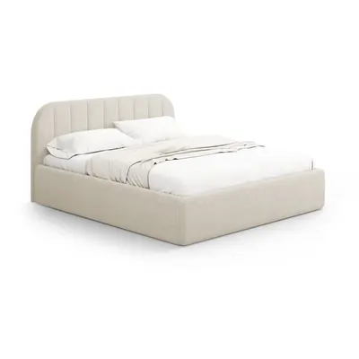 Pat matrimonial crem tapițat cu spațiu de depozitare cu somieră 140x200 cm Juno – Windsor & Co Sofas