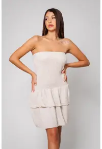 Rochie scurta din amestec de in si bumbac - Bej