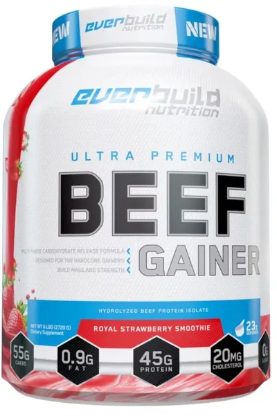 Ultra Premium Beef Gainer, smoothie de căpșuni, 2.72 kg, Everbuild