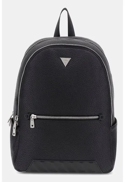 Rucsac de piele ecologica cu logo metalic - Negru
