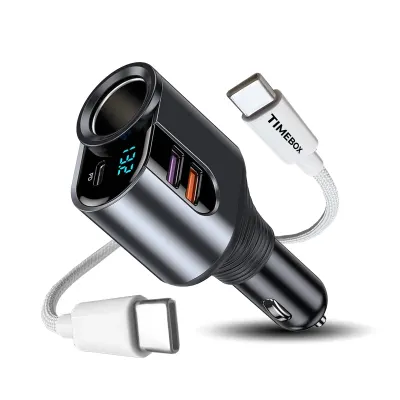 Pachet Auto Timebox, Type-C la USB-C, 4 in 1, 166W, 1m, cu 1 x soclu auto, Alb - Default Title