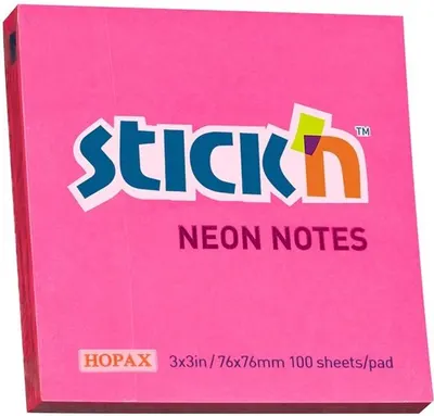 Notite adezive Stick'n - 76 x 76 mm, rosu neon, 100 file