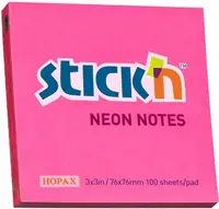 Notite adezive Stick'n - 76 x 76 mm, rosu neon, 100 file