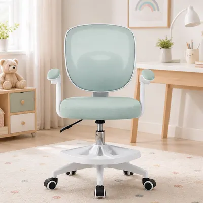Scaun de birou ergonomic pentru copii si adolescenti, verde menta, reglabil pe inaltime, suport picioare