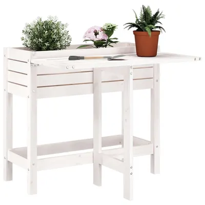 vidaXL Jardinieră de grădină cu blat pliabil alb lemn masiv pin