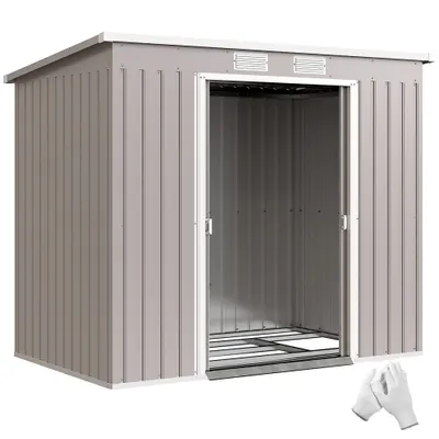 Outsunny Magazie Grădină pentru Unelte cu Acoperiș Înclinat, Metalică, Ușă Dublă și Fante de Ventilație, 213x130x172 cm | Aosom România