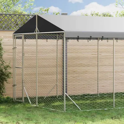 vidaXL Padoc exterior cu acoperiș argintiu 3x4,5x2,5 m oțel galvanizat