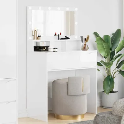 vidaXL Mese de toaletă pentru dormitor Alb lucios 80 x 39,6 x 135 cm