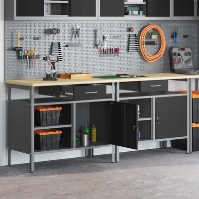 vidaXL Set banc de lucru 2 buc. Negru și Gri Oțel vopsit electrostatic