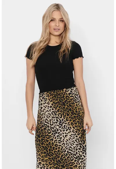 Tricou crop cu croiala slim-fit si aspect striat - Negru