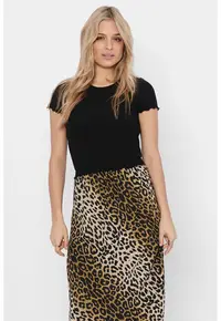 Tricou crop cu croiala slim-fit si aspect striat - Negru