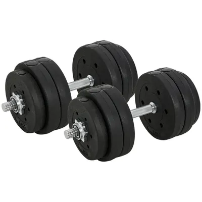 HOMCOM Set de 2 Gantere de 30kg in Total, cu 16 Discuri din Otel si Plastic pentru Antrenament acasa | Aosom Romania