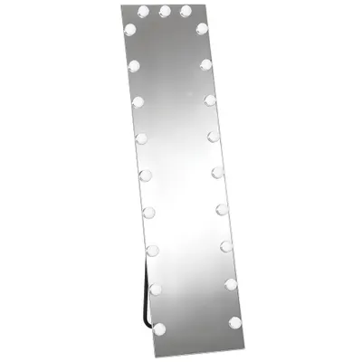 HOMCOM Oglindă pentru corp întreg 150x40 cm LED RGB, oglindă de podea cu 21 becuri, 7 culori, buton tactil, funcție memorie | Aosom Romania