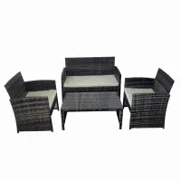 Set mobilier terasa/gradina tip ratan KLUGMEISTER KJFR030, canapea + doua fotolii + masuta din sticla securizata, culoare gri