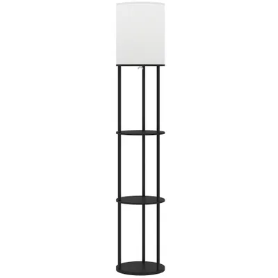 HOMCOM Lampadar cu polițe, 3 temperaturi de culoare, telecomandă pentru living dormitor birou negru | Aosom Romania