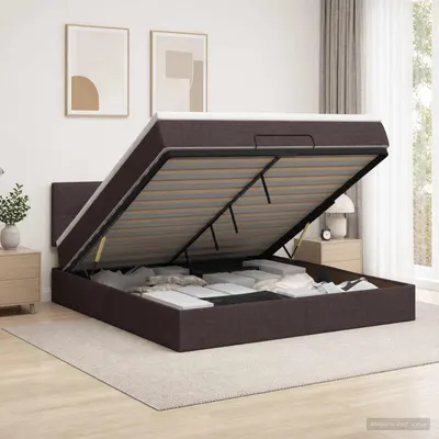 vidaXL Pat ottoman cu saltea Maro închis 140 x 200 cm Țesătură