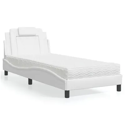 vidaXL Pat, Viana, cu saltea, alb, 90x200 cm, piele ecologică