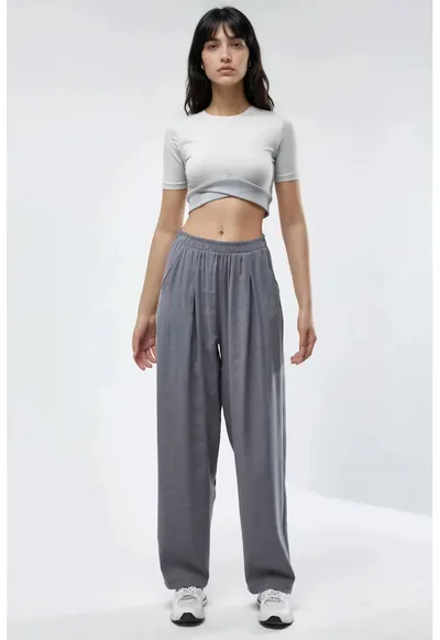 Pantaloni dama - textil - Gri inchis