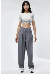 Pantaloni dama - textil - Gri inchis