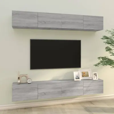 vidaXL Dulapuri TV de perete, 4 buc, gri sonoma, 100x30x30 cm