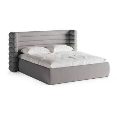 Pat matrimonial gri tapițat cu spațiu de depozitare cu somieră 200x200 cm Mount – Micadoni