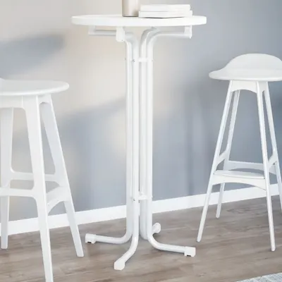 vidaXL Masă de bar, alb, Ø60x110 cm, lemn prelucrat și oțel