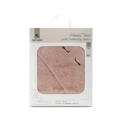 Prosop de baie cu gluga si broderie, Lorelli, 90 x 90 cm, bumbac, Smoke Rose