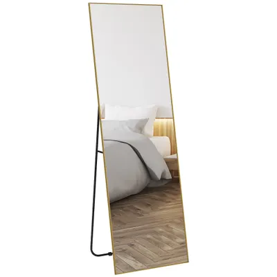HOMCOM Mare oglindă rectagulară în întregime, 50 x 160 cm, oglindă pe picior, pe perete oră așezată pe podea, auriu | Aosom Romania