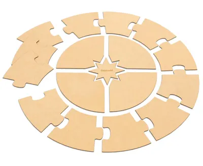 Puzzle circular necompletat cu 17 piese din lemn