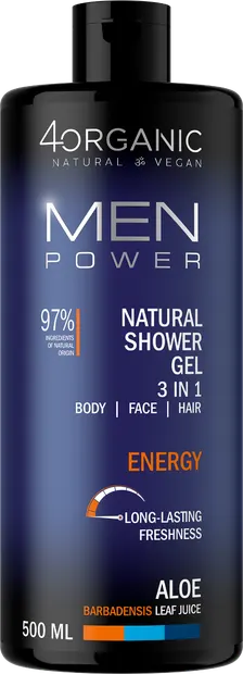 Gel de dus 3 in 1 Energy Men Power, 500ml, 4Organic