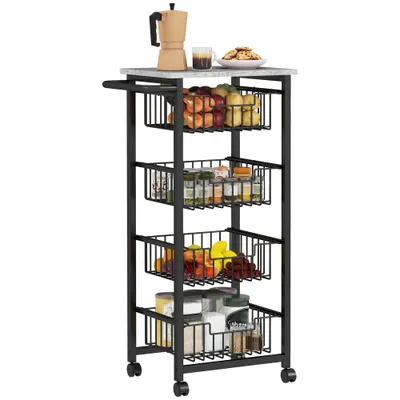 HOMCOM Suport de Bucătărie 4 Nivele Cărucior de Servire pe Roți Cadru Oțel 49,5 x 31 x 91 cm Gri Deschis | Aosom Romania