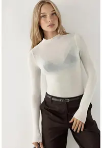 Bluza dama maneca lunga - slim fit - alb - tricot