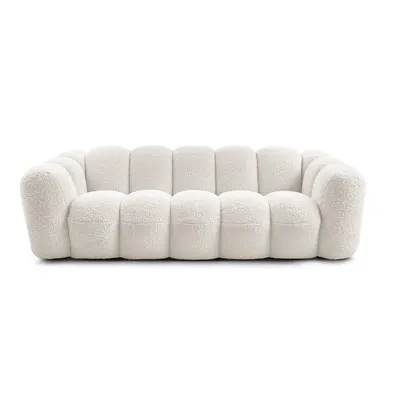 Canapea albă cu tapițerie din țesătură bouclé 232 cm Hippolyte – Bobochic Paris