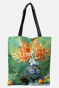 Geanta shopper din material textil, cu imprimeu inspirat dintr-o pictura cu natura statica