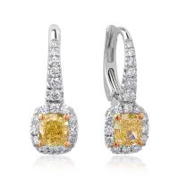 Cercei din aur alb cu diamante fancy-galbene radiant de 1.19ct si diamante incolore round de 0.52ct