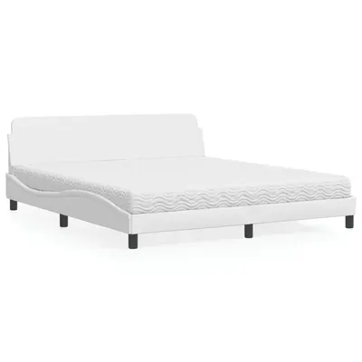 vidaXL Pat cu saltea, Dover, alb, 180x200 cm, piele ecologică