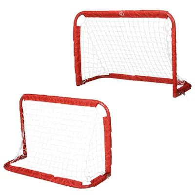 HOMCOM Set de 2 porți de fotbal pliabile cu 4 cuie metalice, roșii