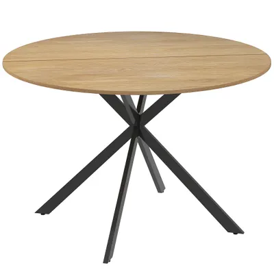 HOMCOM Masă Rotundă de Sufragerie pentru 4 Persoane cu Structură din Oțel Ø120x75 cm Stejar | Aosom Romania