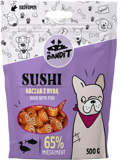 Recompense pentru caini Mr. Bandit SUSHI, rata si peste, 80g
