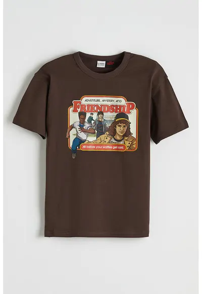Tricou din bumbac cu imprimeu - Maro inchis/Galben sofran/Rosu vermillion