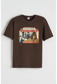 Tricou din bumbac cu imprimeu - Maro inchis/Galben sofran/Rosu vermillion