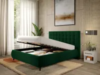 Pat Tapitat cu somiera rabatabila - Catifea Verde - Velvet 160x200