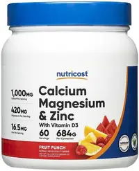 Calcium + Magnesium + Zinc with Vitamin D3, punch de fructe, 325 g, Nutricost