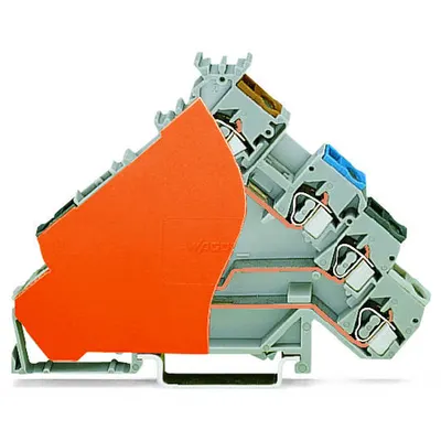 4-conductor sensor terminal block; for PNP (positive) switching sensors; for fuse plugs; with orange end plate; with colored conductor entries; 2.5 mm²; CAGE CLAMP®; 2,50 mm²; gray