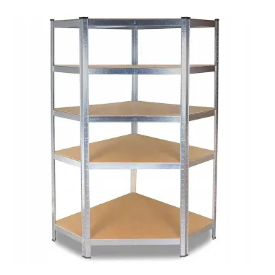Raft metalic de colt, cu 5 polite, cadru otel galvanizat, polita MDF, 175 Kg/polita, 180x90x40 cm