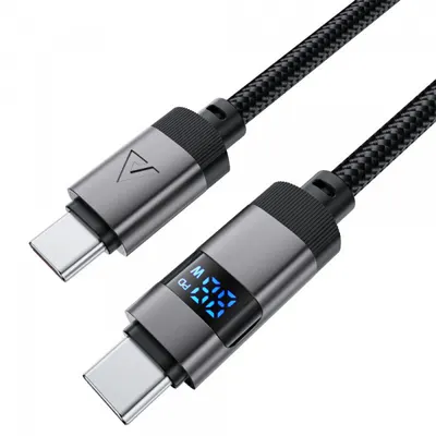 Cablu Date si Incarcare USB-C - USB-C Acefast C15-03 Display, 60W, 1.2m, Negru
